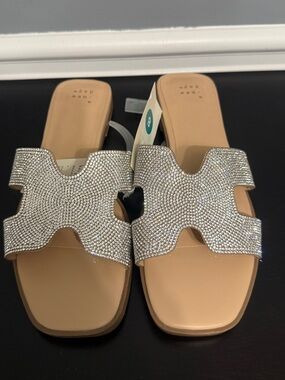 A New Day Embellished Slide Sandals in Silver